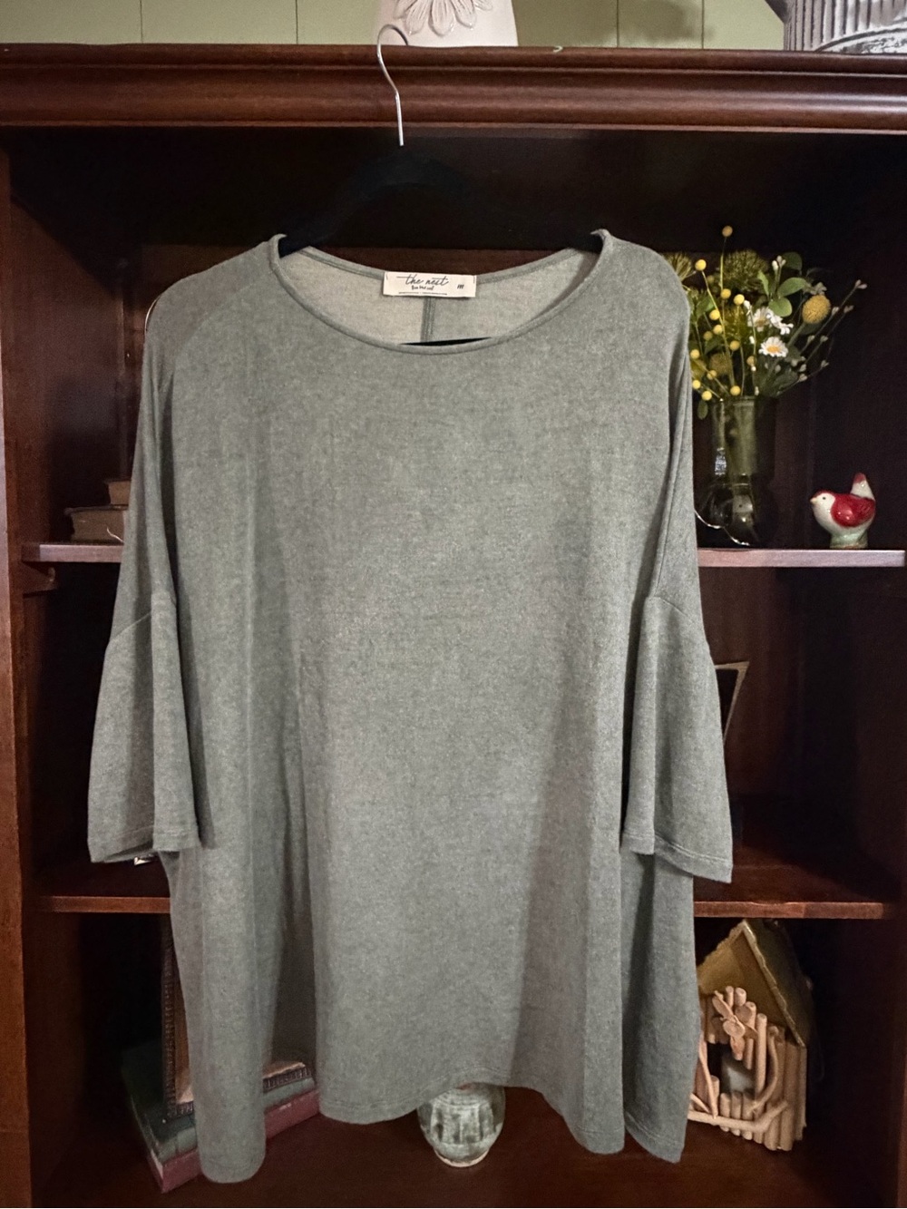 Easel Oversized Short Sleeve Tee in light sage green.